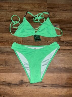 Neon Green Textured Bikini Set